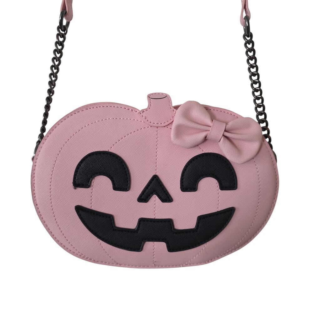 Fine By Me Pink Jack O Lantern Pumpkin with Bow Crossbody